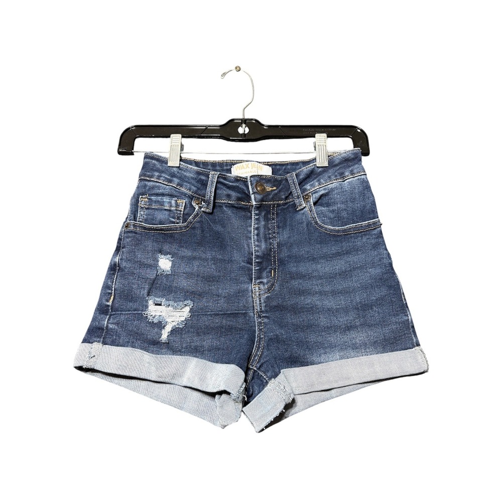 Wax Jean Denim Shorts Women S Dark Blue Distressed Cuffed High Rise 90307